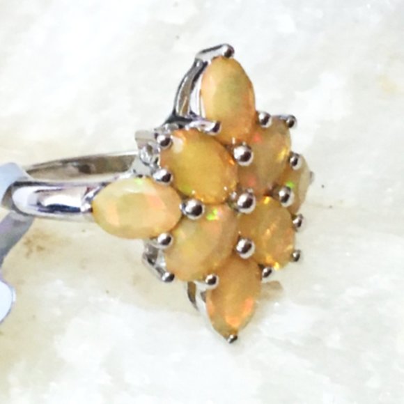 Natural Ethiopian Opal .925 Ring Cluster Silver 7 - Picture 16 of 16